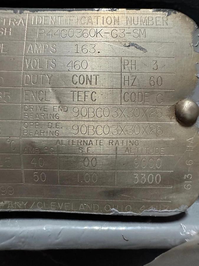 RELIANCE MOTOR XA7 150 HP MODEL P44G036OK-G3-SM 1785 RPM 460 V 3 PH 163 AMP