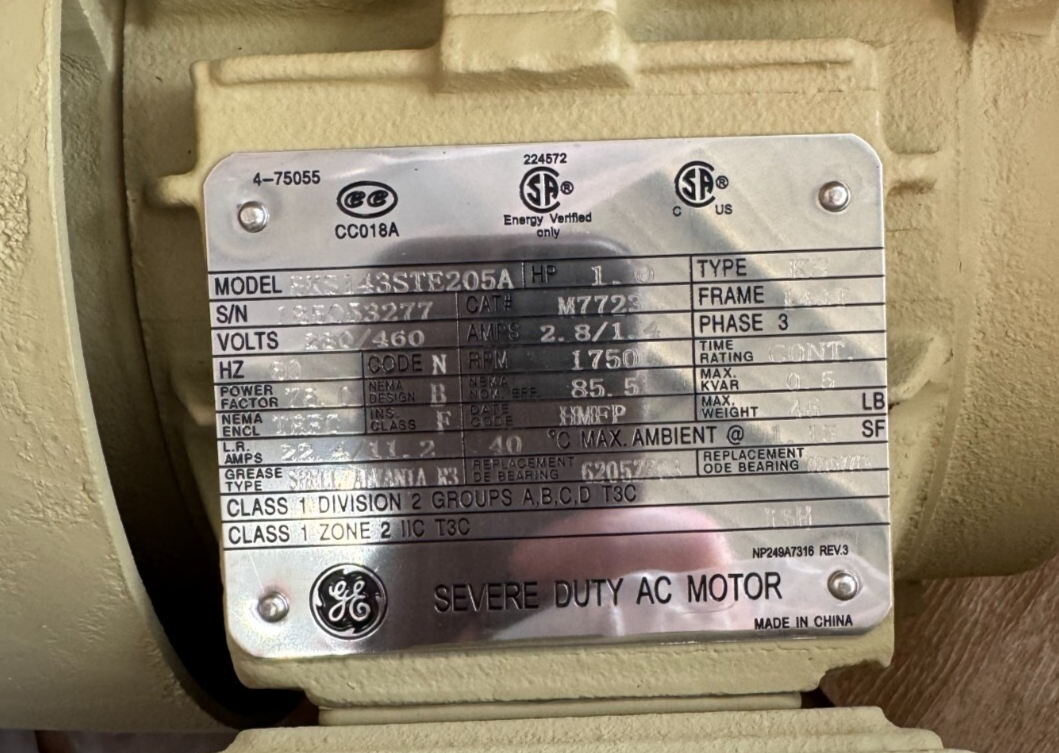 GE MOTOR C7 1HP 5KS143STE205A 1750 RPM 208-230/460 V 2.8 1.4 AMP 3 PH  FR 143T