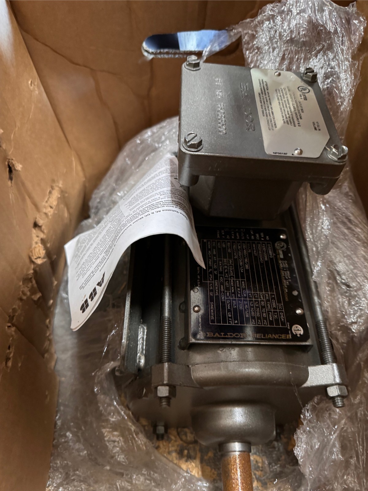 BALDOR  EXPLOSION PROOF MOTOR 1 / 3/4 HP MODEL XM14142T ZK5 ZT5 1760/1475 RPM