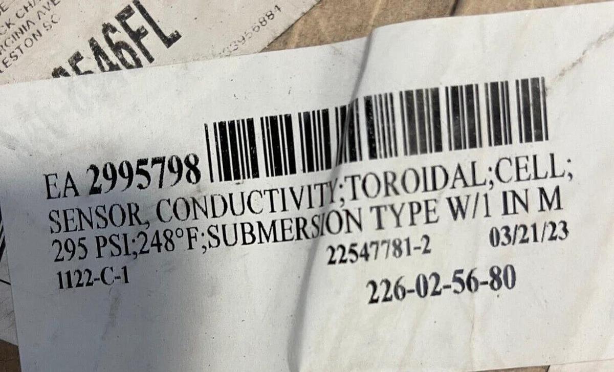 ROSEMOUNT CONDUCTIVITY SENSOR M1122-C-1 226-02-56-80 PSI 248 DEG SUBM TYPE