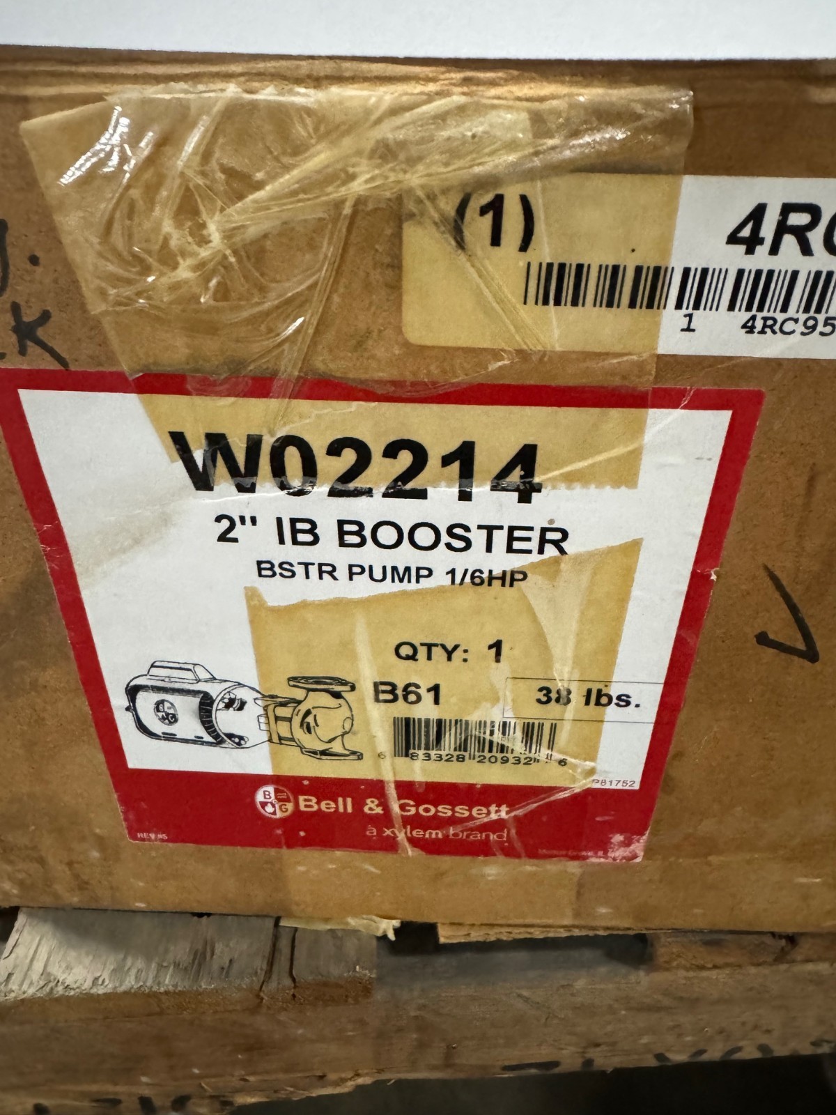 BELL & GOSSETT  CENTRIFUGAL BOOSTER PUMP WA2B MODEl W02214 2" FLANGED END CI BOD