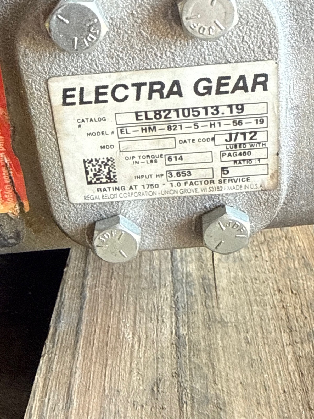 ELECTRA GEAR GROVE GEAR REDUCER 1XVK MOD EL-HM-821-5-H1-56-19 1750 RPM IN 5 TO 1