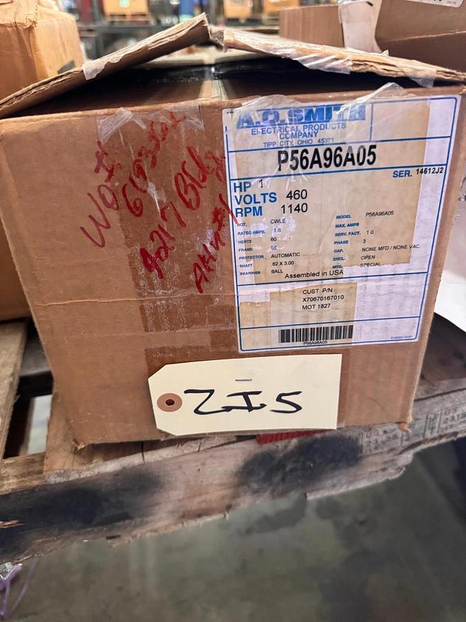 AO SMITH Motor 1 HP MODEL MOT021827 P56A96A05 ZI2 ZI5 ZL3 1140 RPM 460 V 1.8 AMP