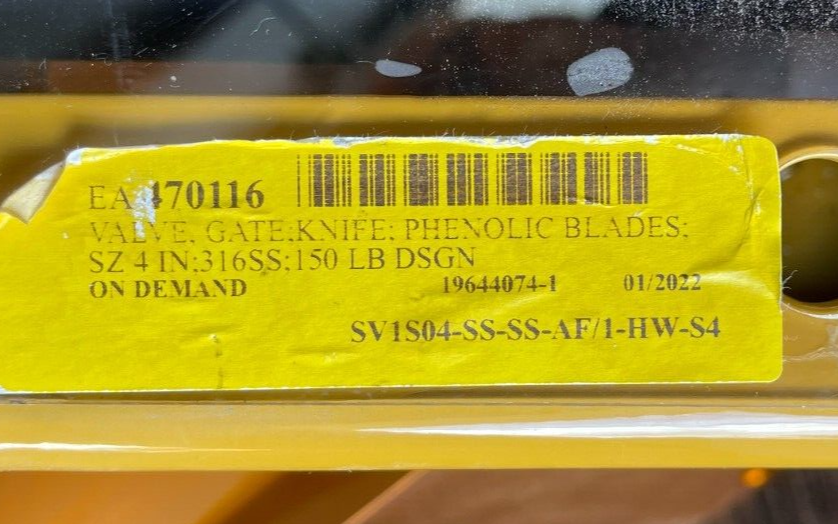 4" 150 KNIFE GATE W PHENOLIC BLADES 316 SS DSS VALVES SV1S04-SS-SS-AF/1-HW-S43