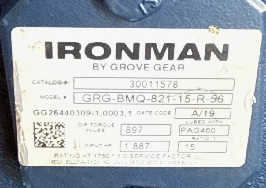 IRON MAN GROVE GEAR REDUCER 1XVD 1XXG 1XXHMOD GRG-BMQ-821-15-R-56 1.887 HP 1750