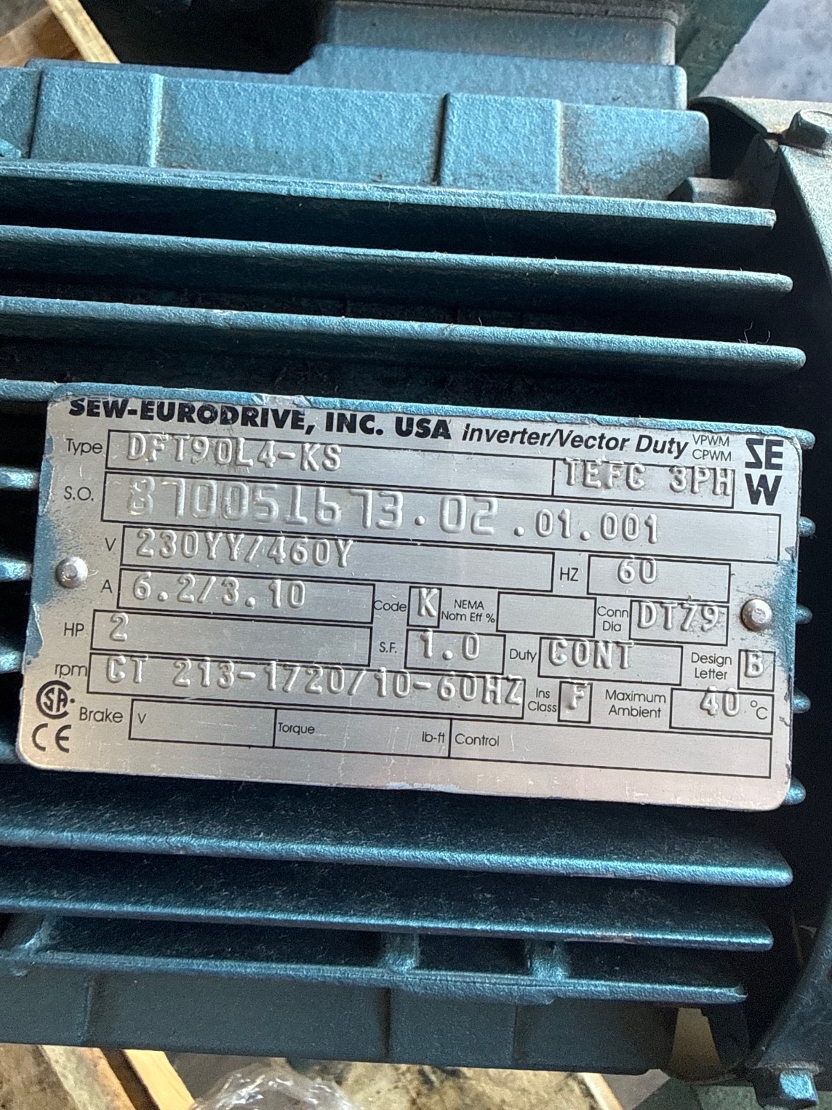 SEW-EURODRIVE GEAR MOTOR 1XSC MOD S67/DT90L4-KS 1720-213 TO 10-84 RPM 2 HP