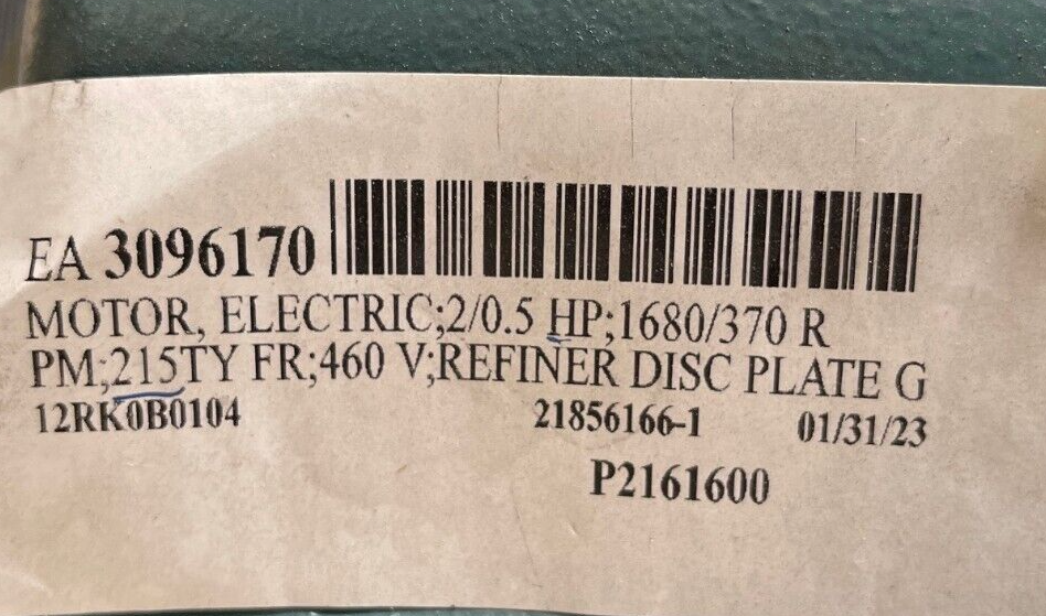 2 1/2 HP MOTORMASTER POWER TRANSMISSION 1680/370 RPM 460 V FRAME 215TY P216160