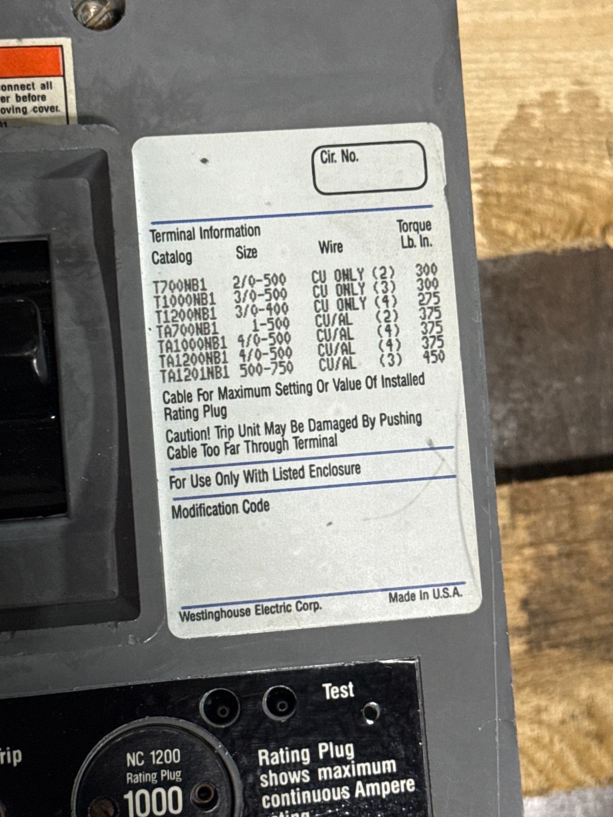 Refurbished WESTINGHOUSE SELTRONIC 1200 AMP BREAKER 2YU7 HNC31200F FRAME HNC 1200A 1KA TRIP