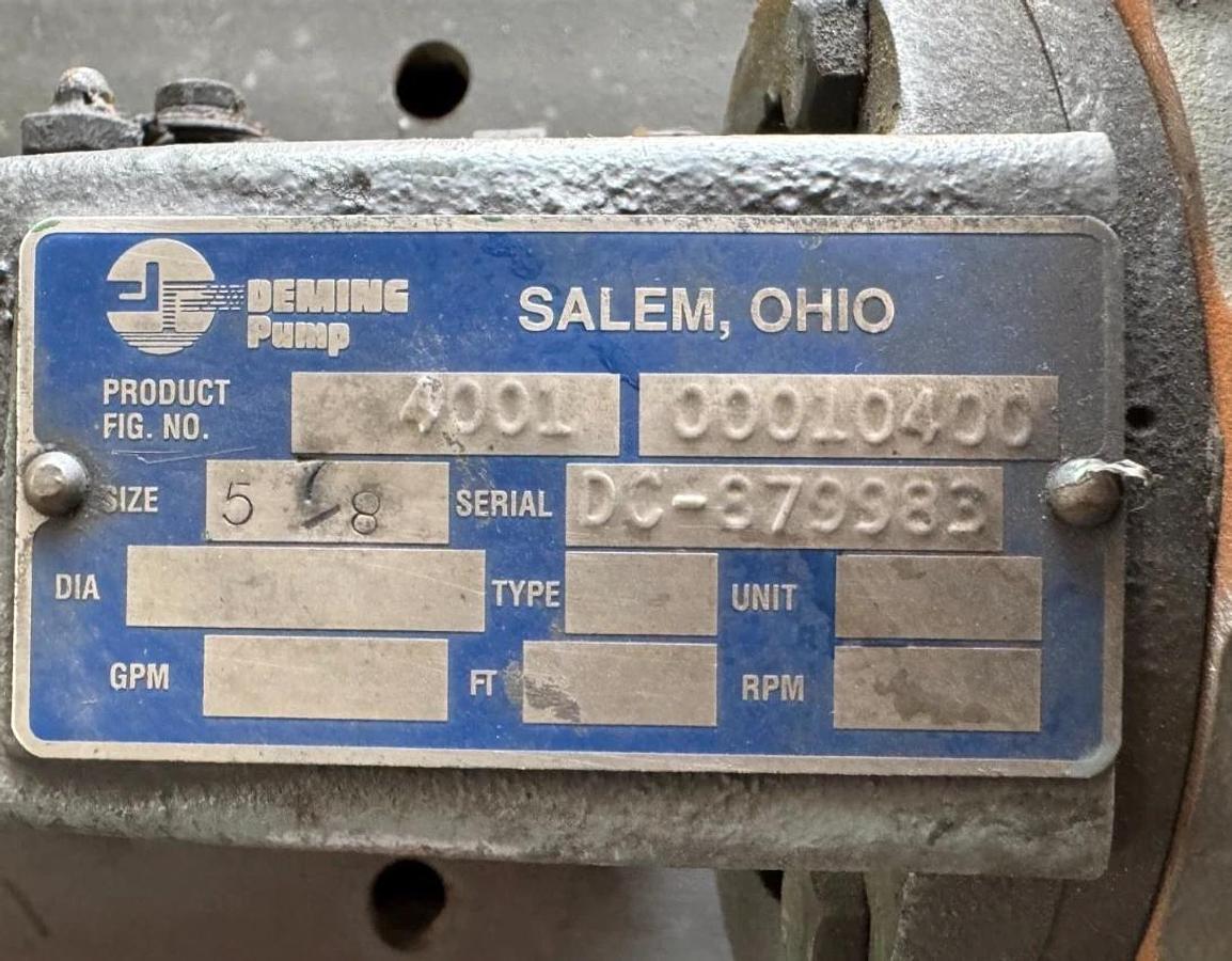 DEMING PUMP OO2 MODEL 4001 00010400 2" X 2" IMPELLAR 5 7/8" BALDOR MODEL M3542