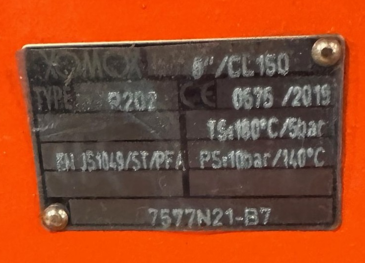 XOMOX 8" 150 RF FP PFA LINED BALL VALVE ZG1 CAT R202 EN J51049/ST/PFA W GEAR OP