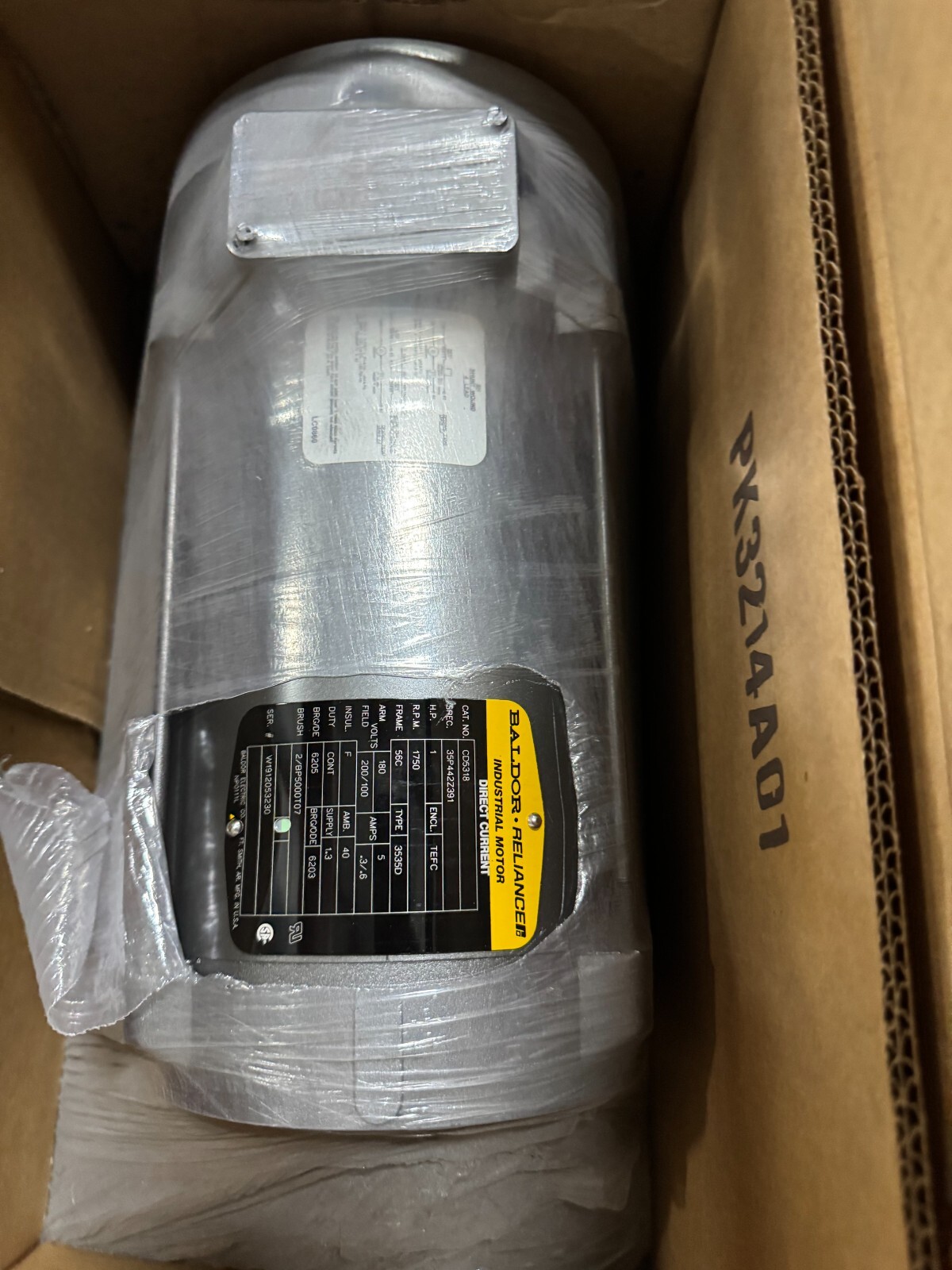 BALDOR DC MOTOR O4 1 HP MODEL CD5318 1750 RPM 180 VOLT DC  AMP FR 56C