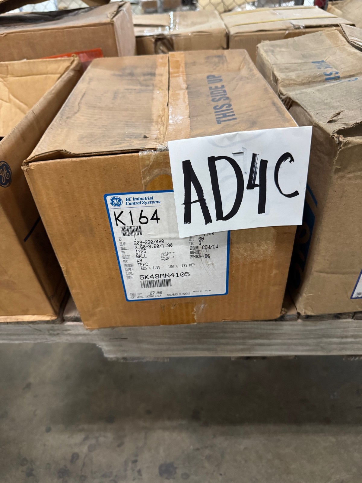 GE 1 HP MOTOR AD4C K164 5K49MN4105 1725 RPM 208/230/460 V 3.6-3.8/1.9 AMP FR 56