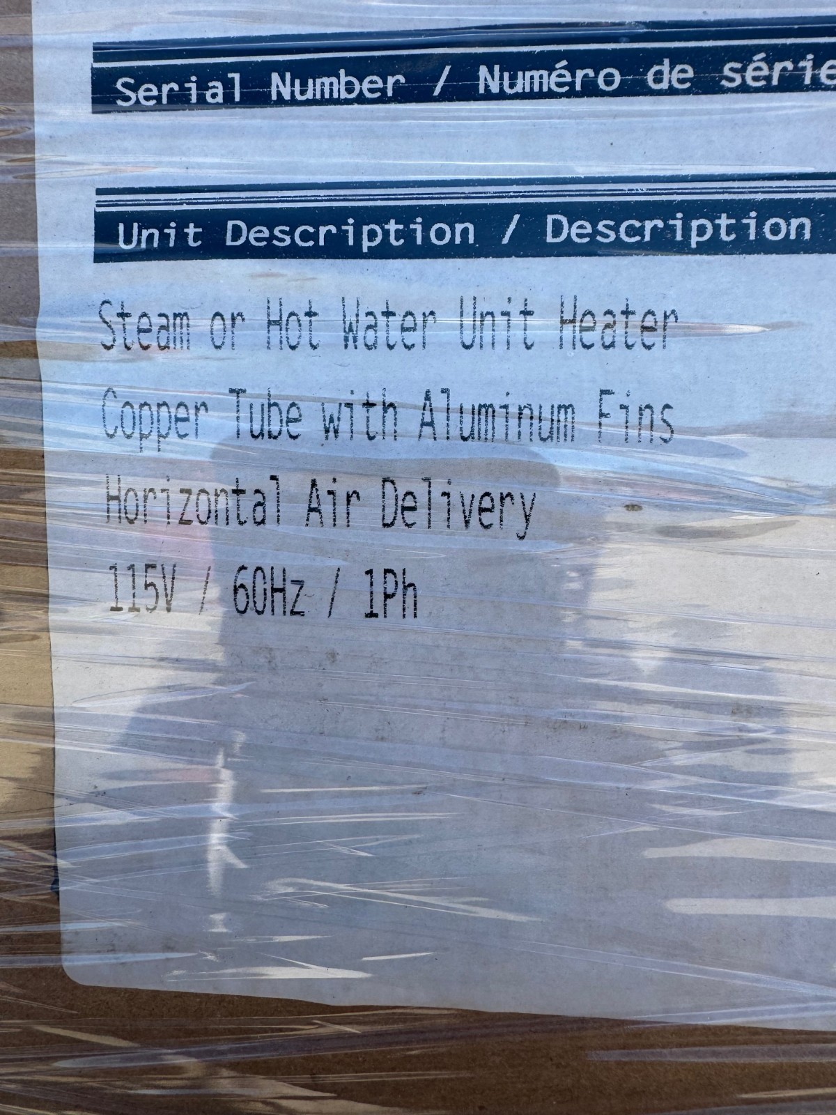 MODINE STEAM OR WATER AIR HANDLER HEATER HC-165SB01SA XA1 115 V 1 PH COPPER TUBE