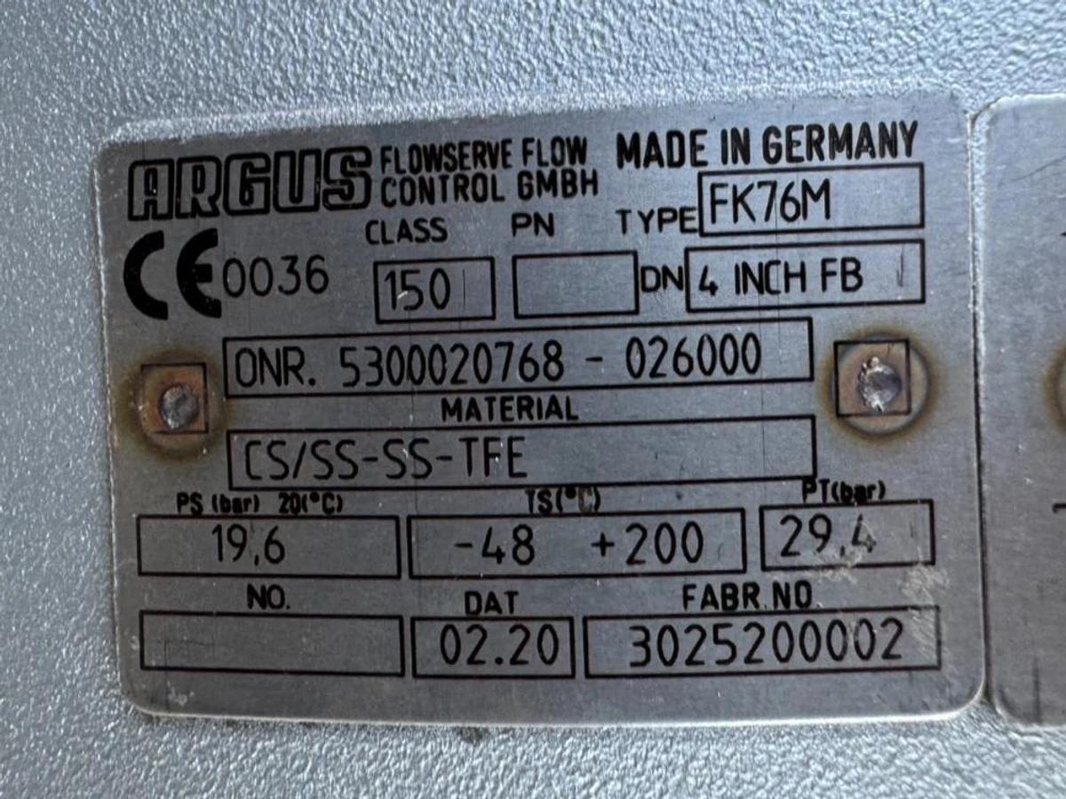 ARGUS 4" 150 RF FP BALL VALVE MODEL FK76M V27 W MOD S250S09 AUTOMAX ACTUATOR
