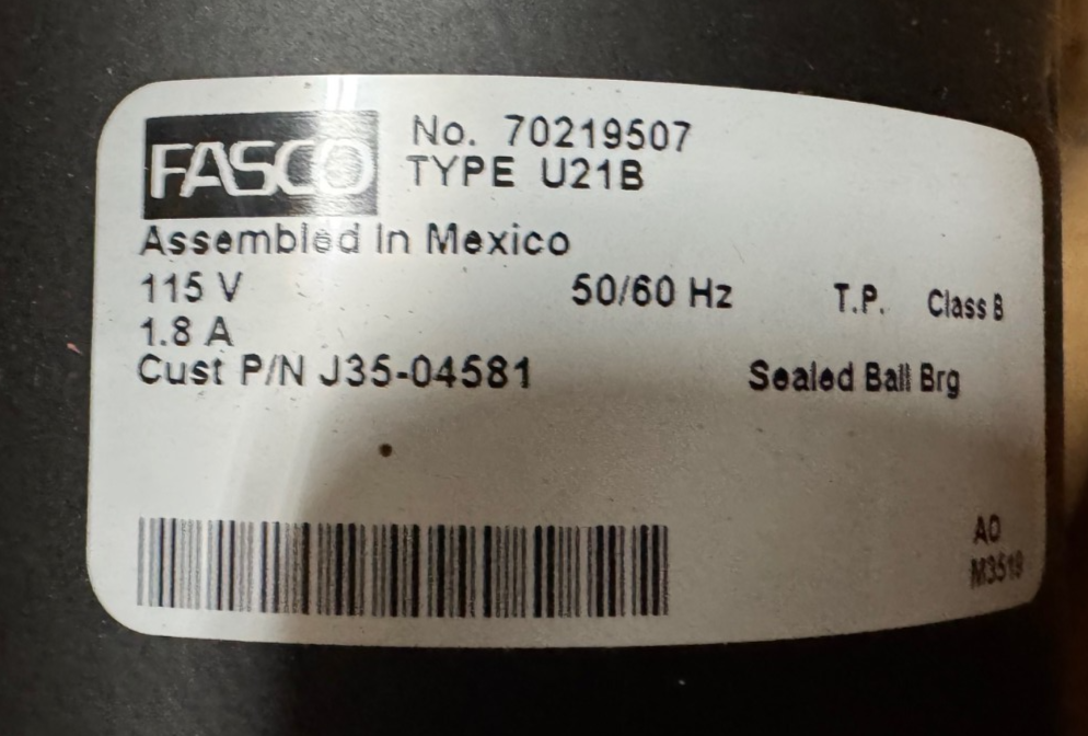 Fasco Blower mod 70219507 type U21B 115V 1.8 Amp VA14D E