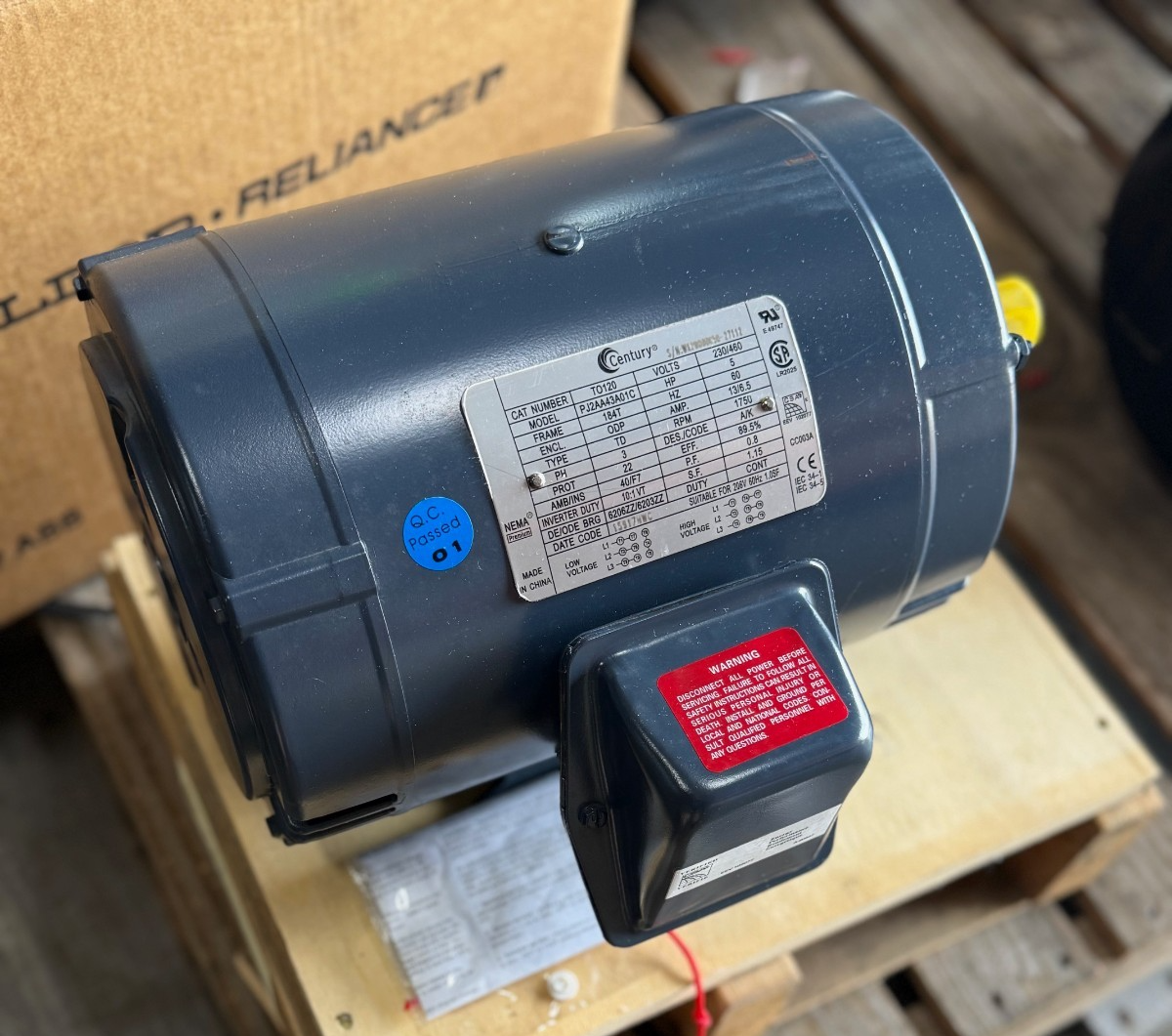 CENTRY Motor 5 HP MODEL PJ2AA43A  ZT4 1750 RPM 230/460 V 13/6.5 AMP 3 PH FR