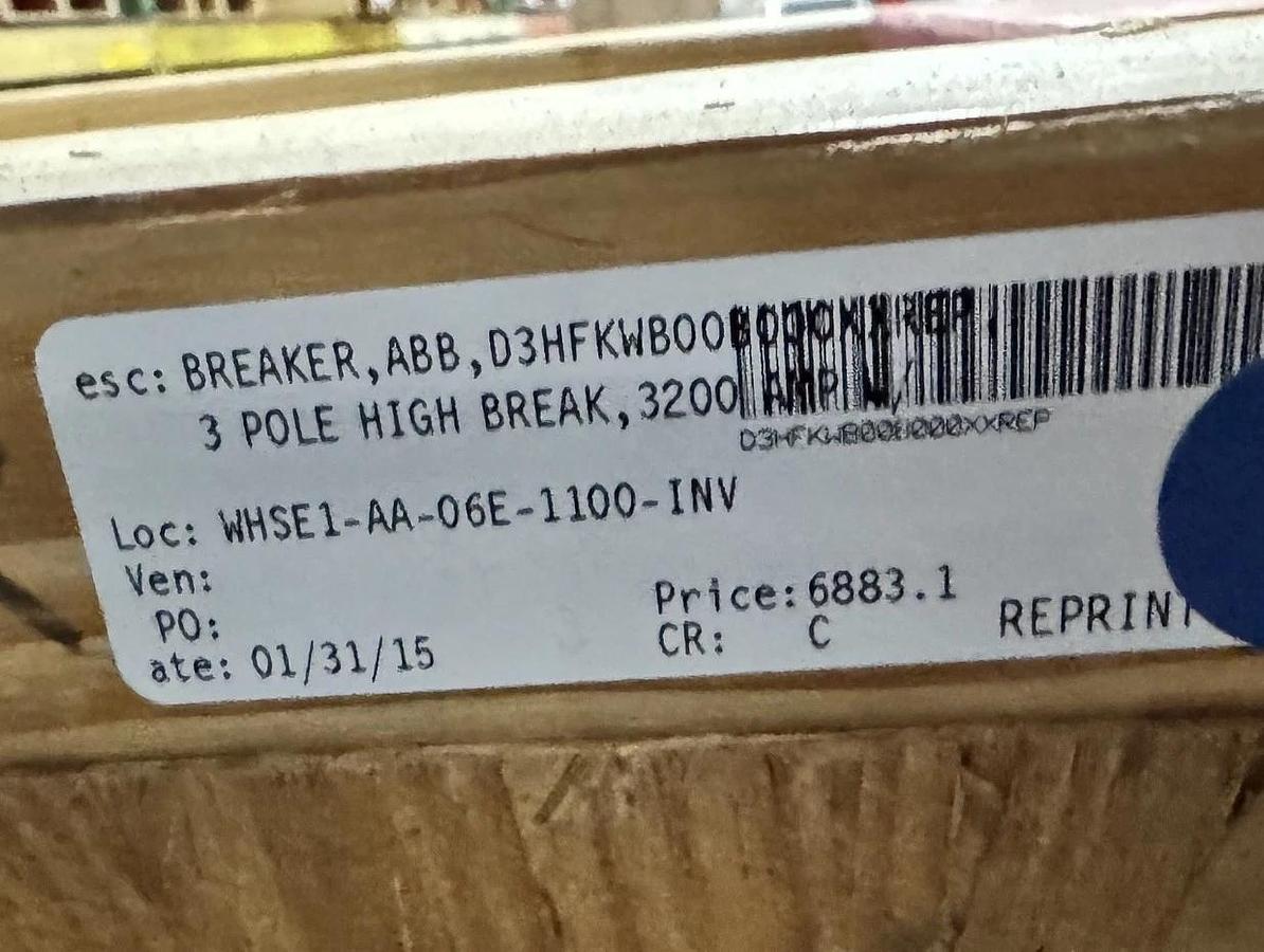 Refurbished ABB 3200 AMP HIGH BREAK AIR BREAKER  2YV4 MODEL SACE E3N 3 POLE 3200 AMP PLUG