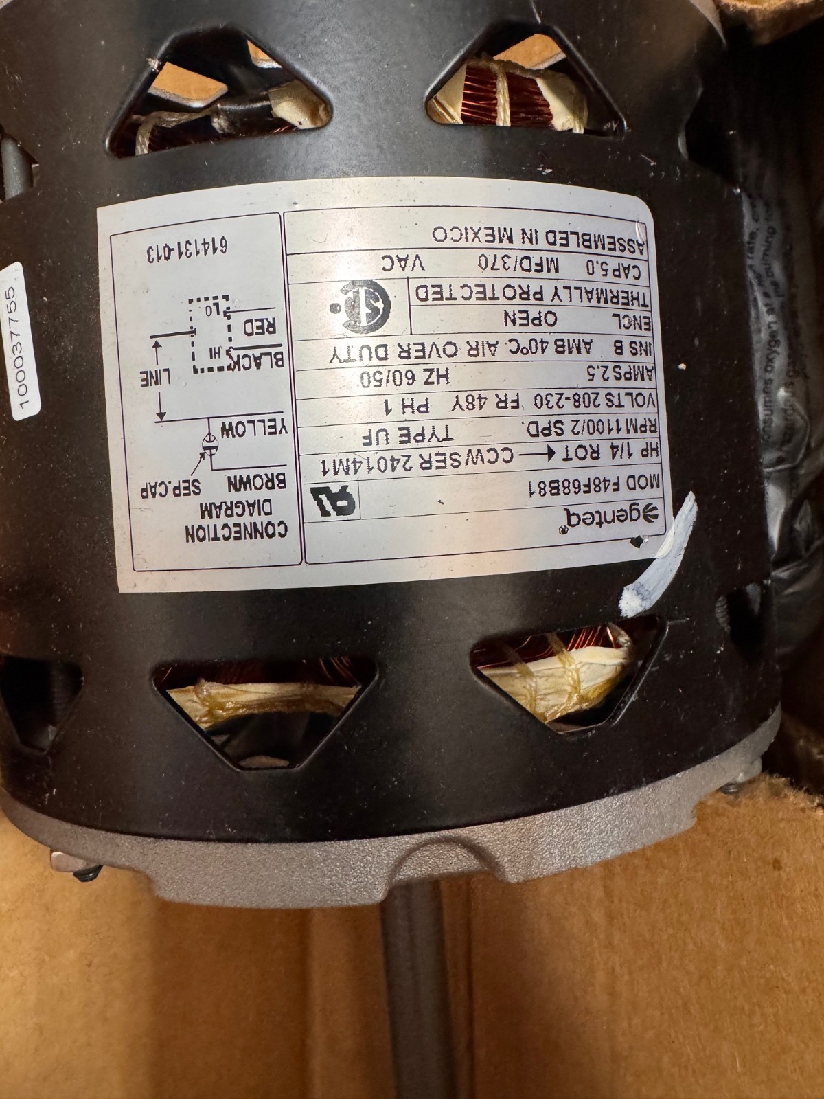 GENTEQ Motor  DOUBLE SHAFTED 1/4 HP MODEL F48F68B81 ZJ8 1110 RPM 2 SPD 208/230 V