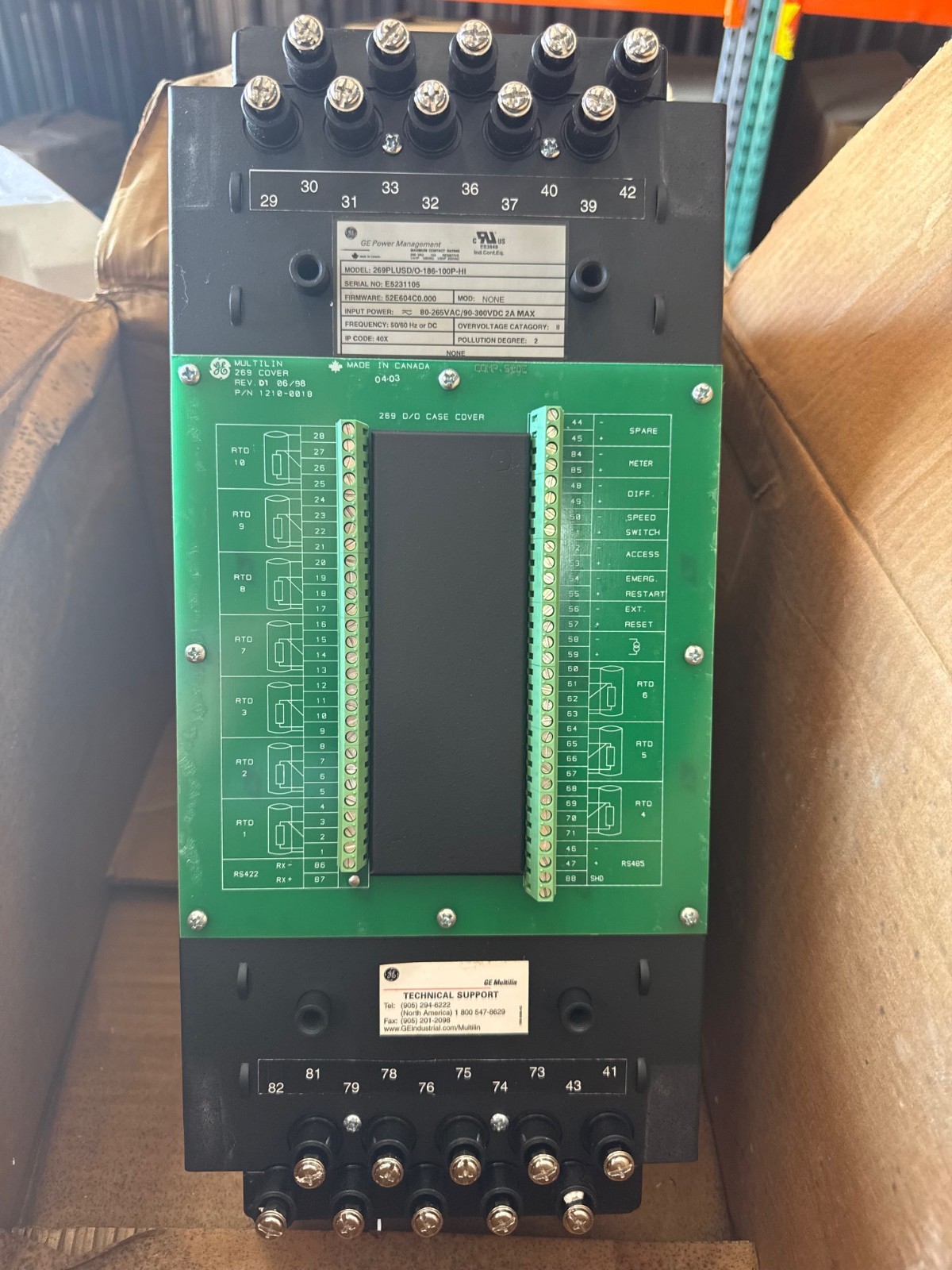 GE Motor Management Relay MODEL 269PLUSD/O-186-100P-HI 1XXD IP CODE 40X