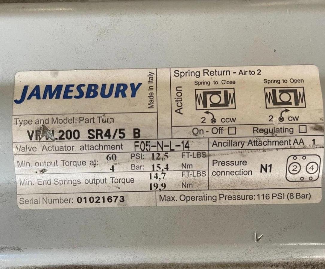 11/2" 1500 3 PC SW A105 CONTROL BALL VALVE JAMESBURY W VPVL200 SR4/5 B ACTUATOR