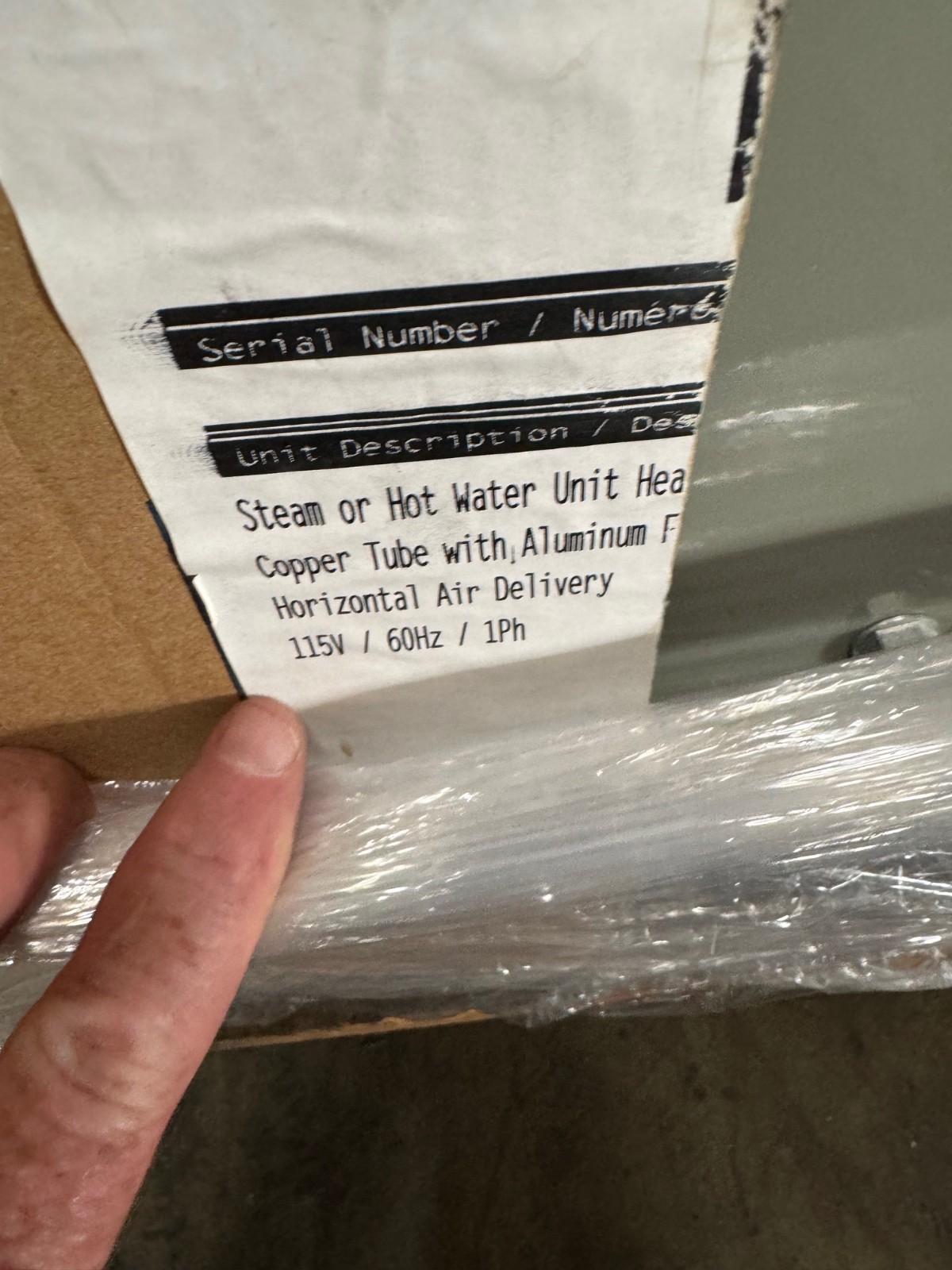Modine steam or hot water unit Hydronic VA7A Model HSB193SB01SA 115V 1/3 HP1075