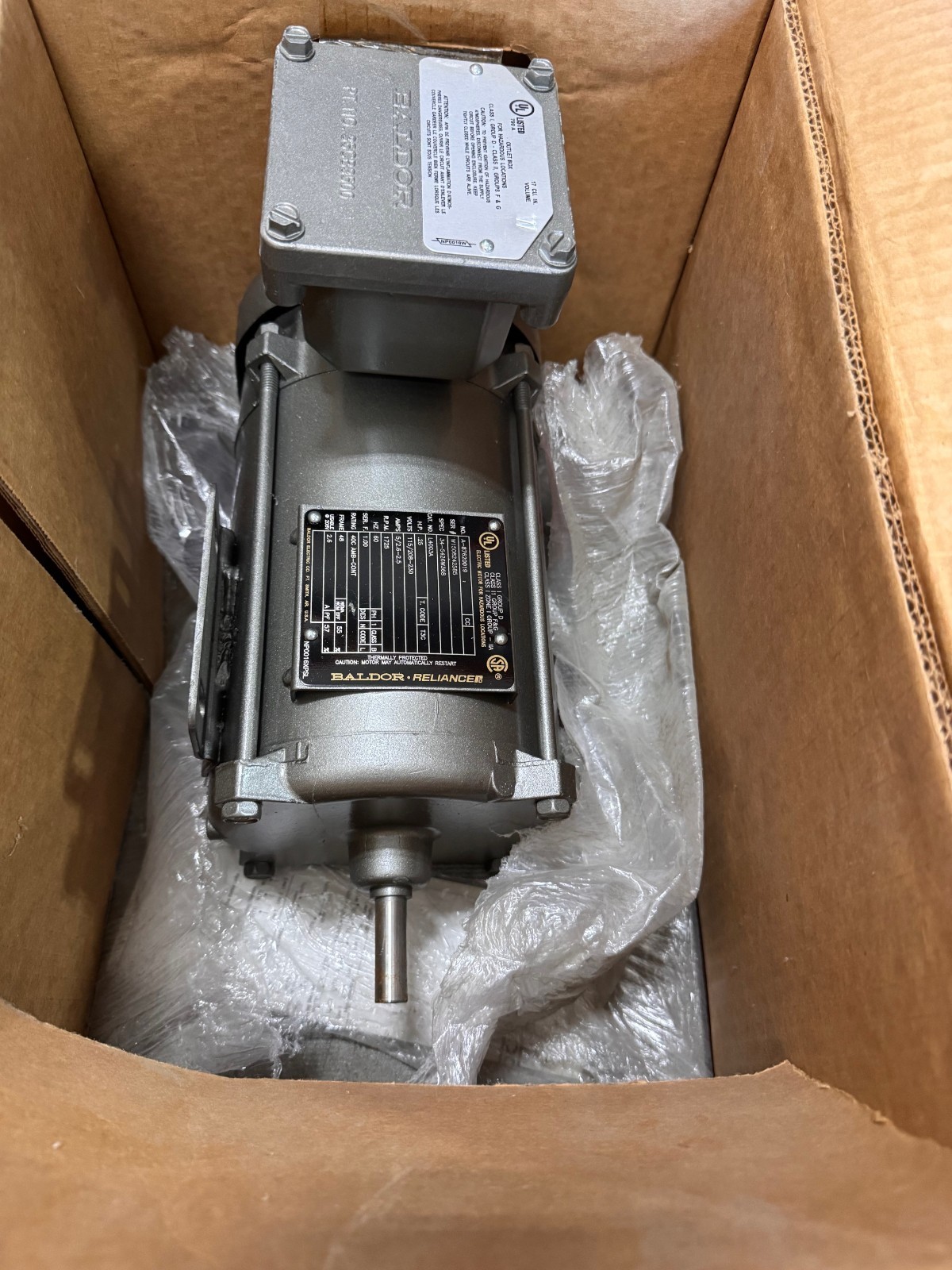 BALDOR EXPLOSION PROOF MOTOR 1/4 HP MODEL L4003A ZM1 ZM2 ZF4A CJ5 1725 RPM
