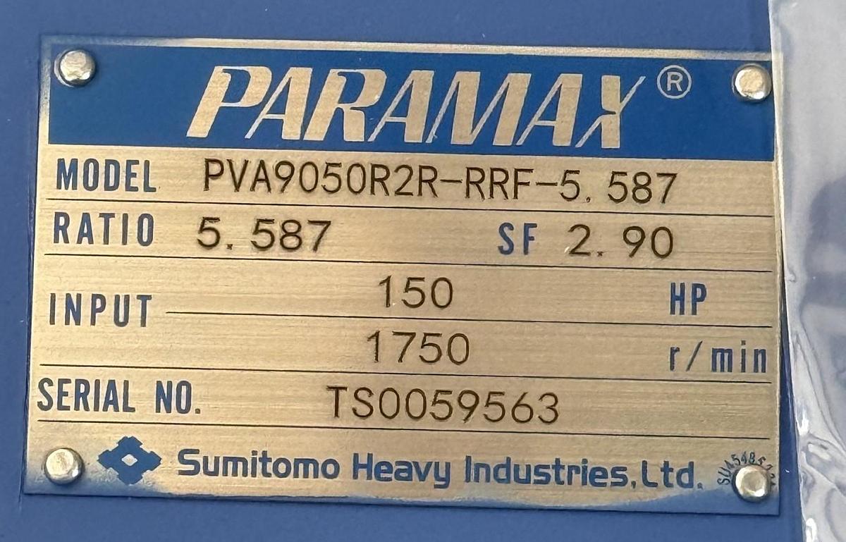SUMITOMO PARAMAX GEAR REDUCER 3AJ4 MODEL PVA9050R2R-RRF-5.587 RATIO 150 HP