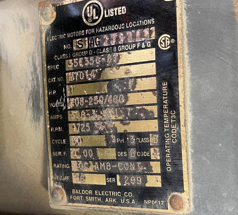 BALDOR MOTOR 1 HP 208/230/460 V 1725 RPM FRAME 56 M7014