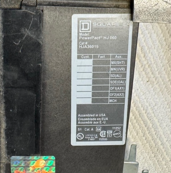 15 AMP SQ D POWER PACT CURRENT LIMITING CIRCUIT BREAKER ZZ1 HAJ36015 600 V
