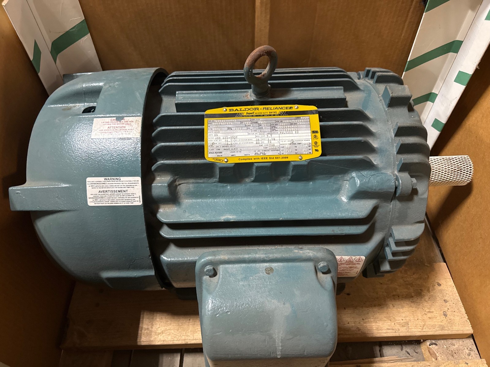 Used BALDOR SUPER E SEVERE DUTY 841XL MOTOR 20 HP MODEL ECP84102T-4 2YBC 1100-1800 RP