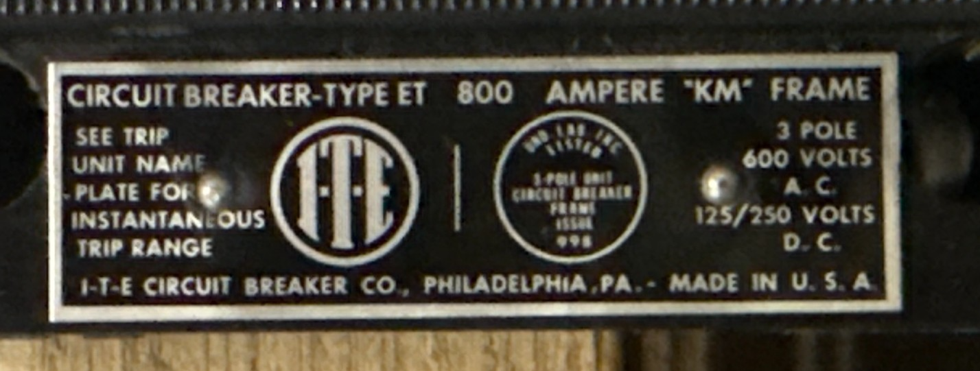 Refurbished ITE TYPE ET 800 AMP BREAKER KM FRAME 3 P 600 V  2YU6