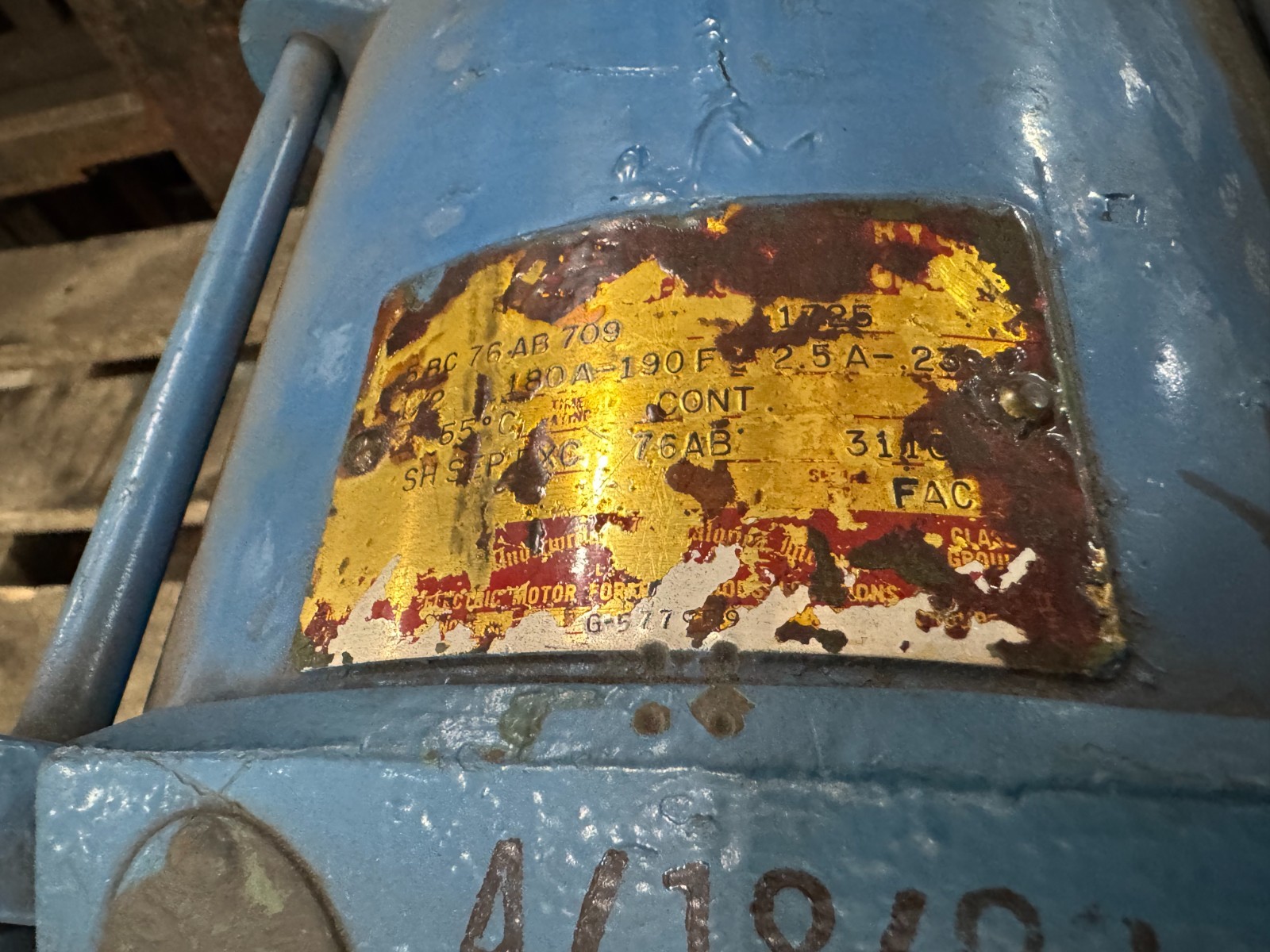 DC MOTOR Y3 1/2 HP MODEL 5BC 76.AB 709C 1725 RPM 180 VOLT DC  2.5 AMP