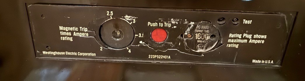 Refurbished Westinghouse 2000 AMP BREAKER PC2000  600 V 3 POLE 50/60 HZ 1600 AMP PLUG 2YV7