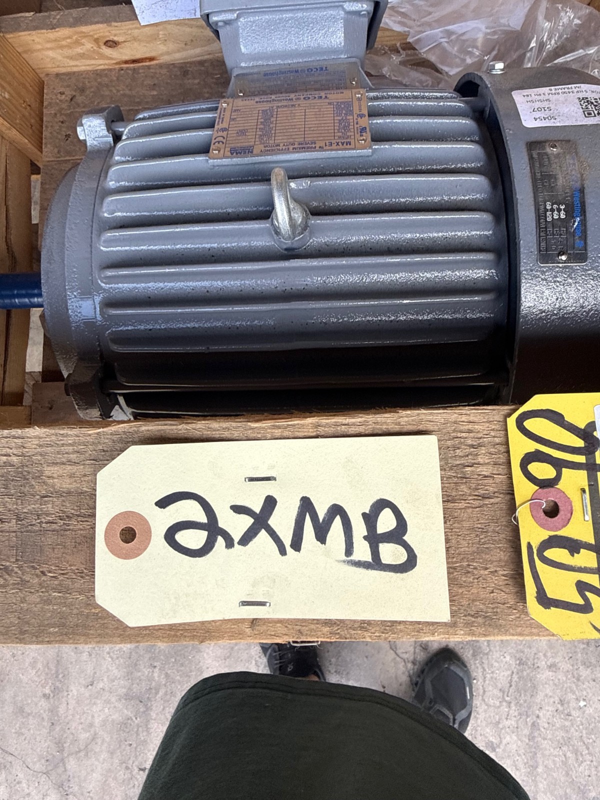 TECO WESTINGHOUSE MAX-E1 5 HP MODEL JMP0052 2XMB 3480 RPM 230/460 V 11.4/5.72  A