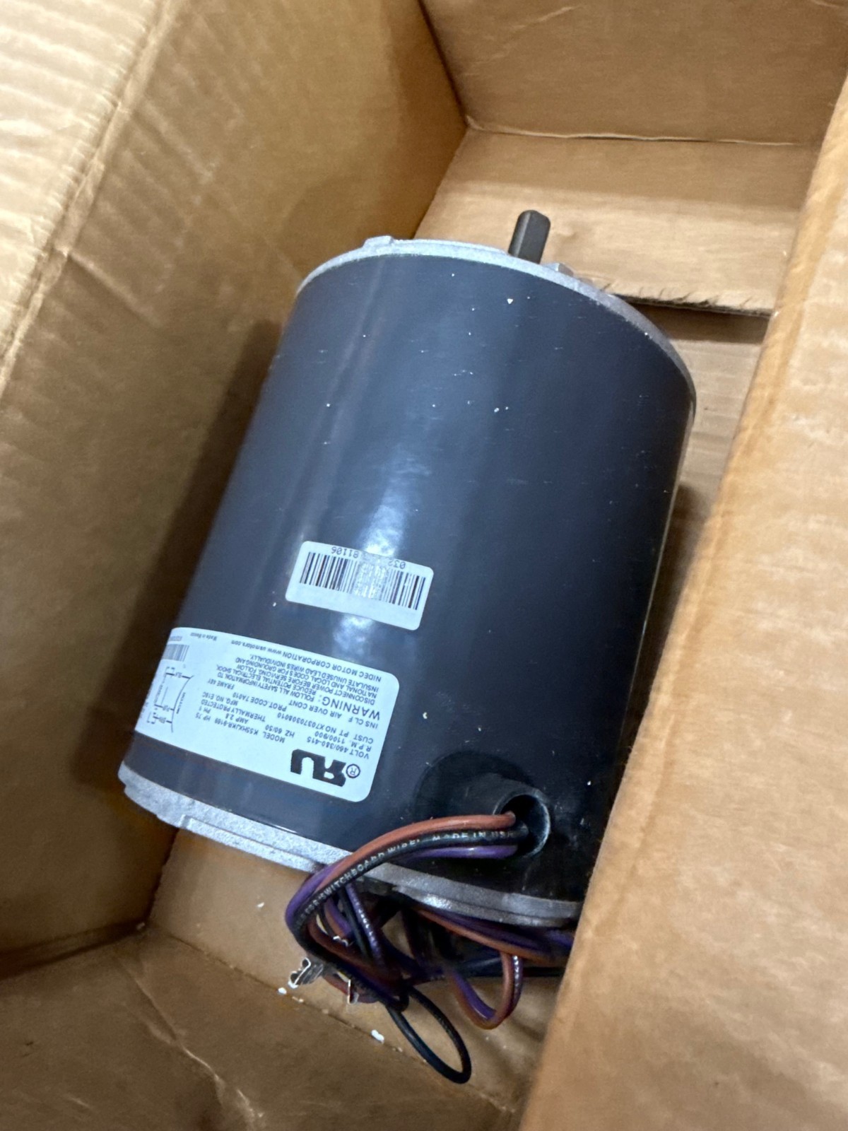 Used NIDEC Motor 3/4 HP MODEL K55HXJKR-9169 ZFA4 1100-900 RPM 460/380-415 V 2.8 AMP 1