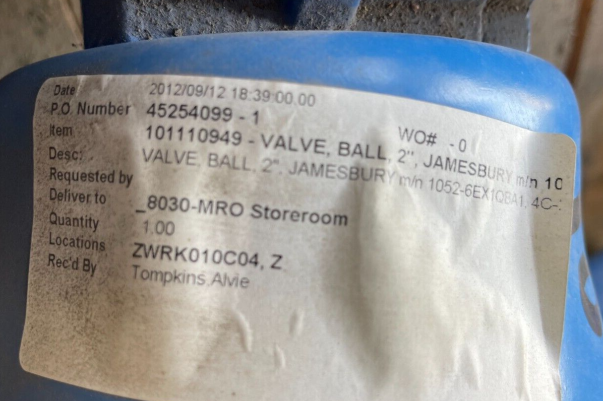 2 1500 3 PC SW CS CONTROL BALL EXTREME VALVE JAMESBURY 1052-6EX1Q8A1  W ACTUATOR