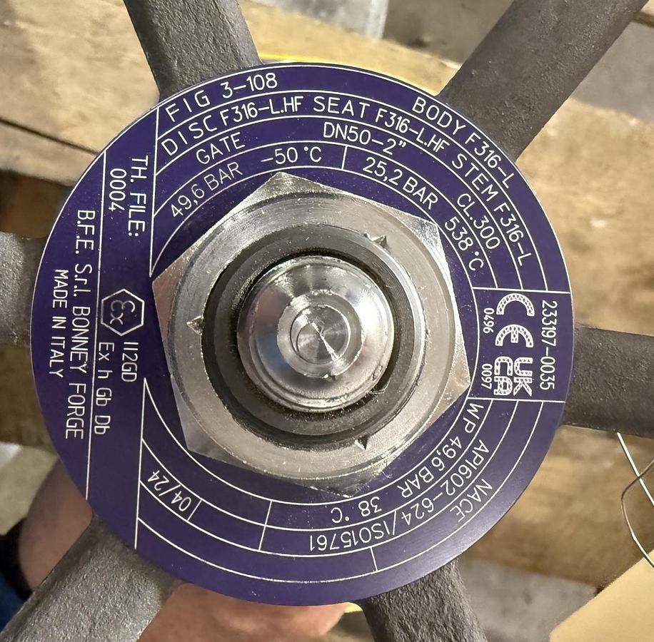 BONNEY 2" 300 RF FS GATE VALVE 316L BODY 316L TRIM