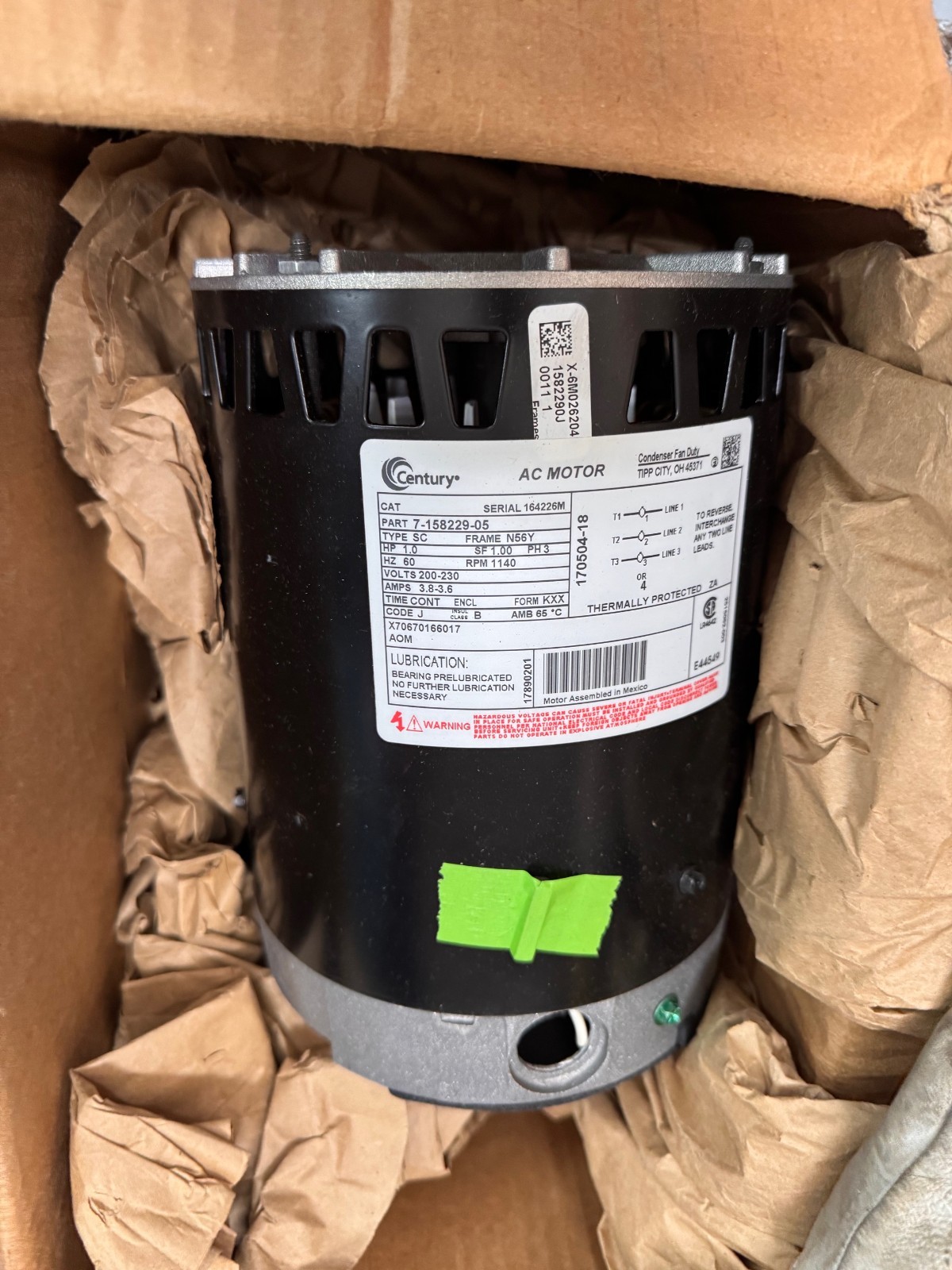 CENTRY Motor 1 HP MODEL MOT01826  ZJ4 1140 RPM 200/230 V 1 AMP 3 PH FRAME N56Y