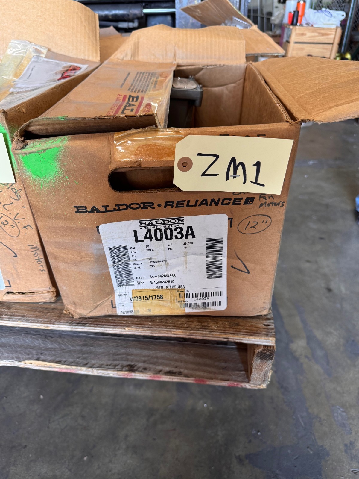 BALDOR EXPLOSION PROOF MOTOR 1/4 HP MODEL L4003A ZM1 ZM2 ZF4A CJ5 1725 RPM