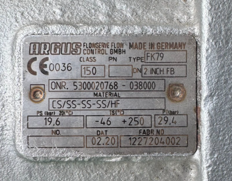 ARGUS 2" 150 RF FP BALL VALVE FK76M V37 LIMITORQUE ACT LPC-05A-140B-SR04