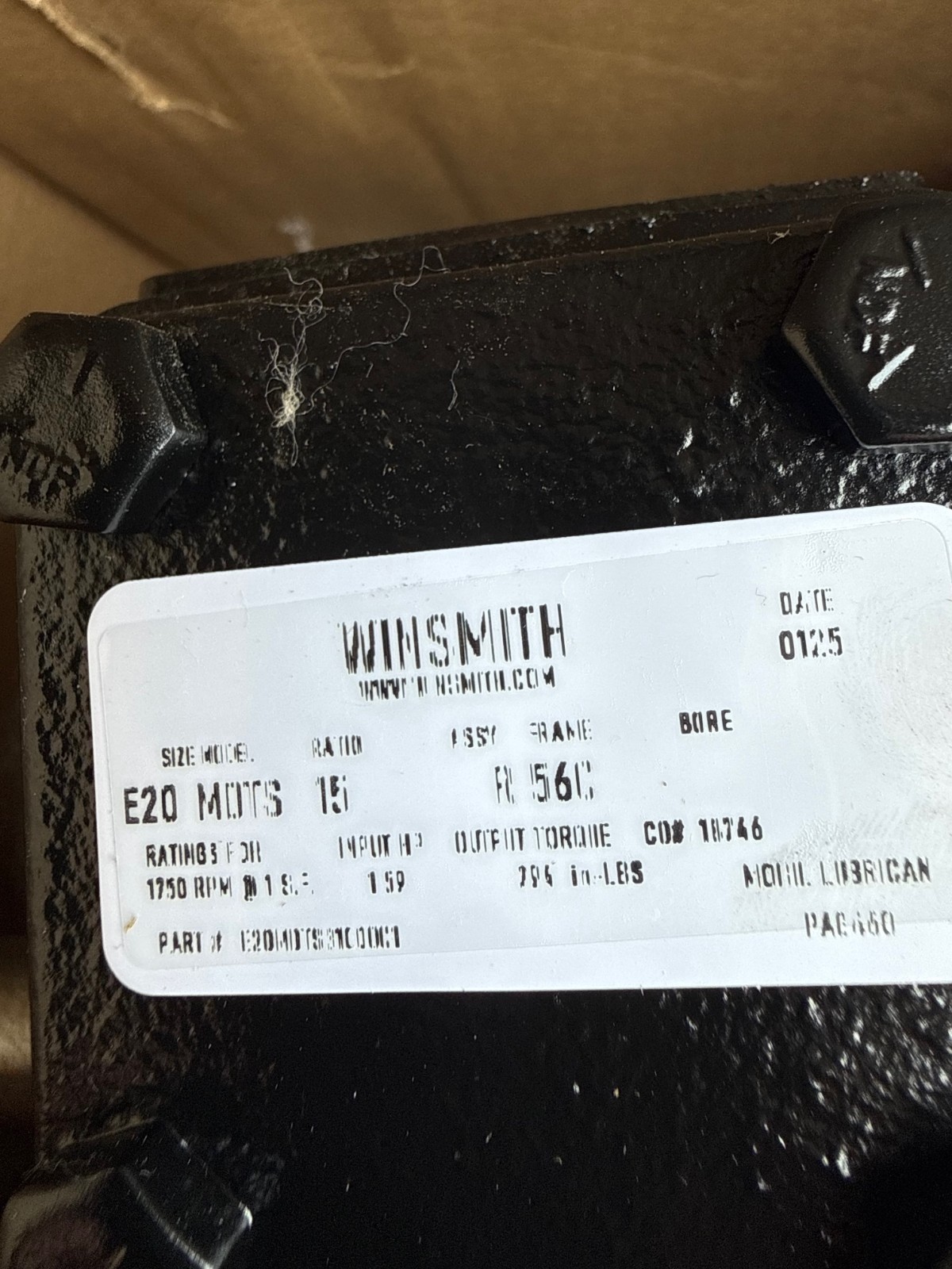 SE ENCORE WINSMITH GEAR REDUCER 1XIH MOD E-20MDTS31000C1 1750 RPM IN 15 TO 1 RAT