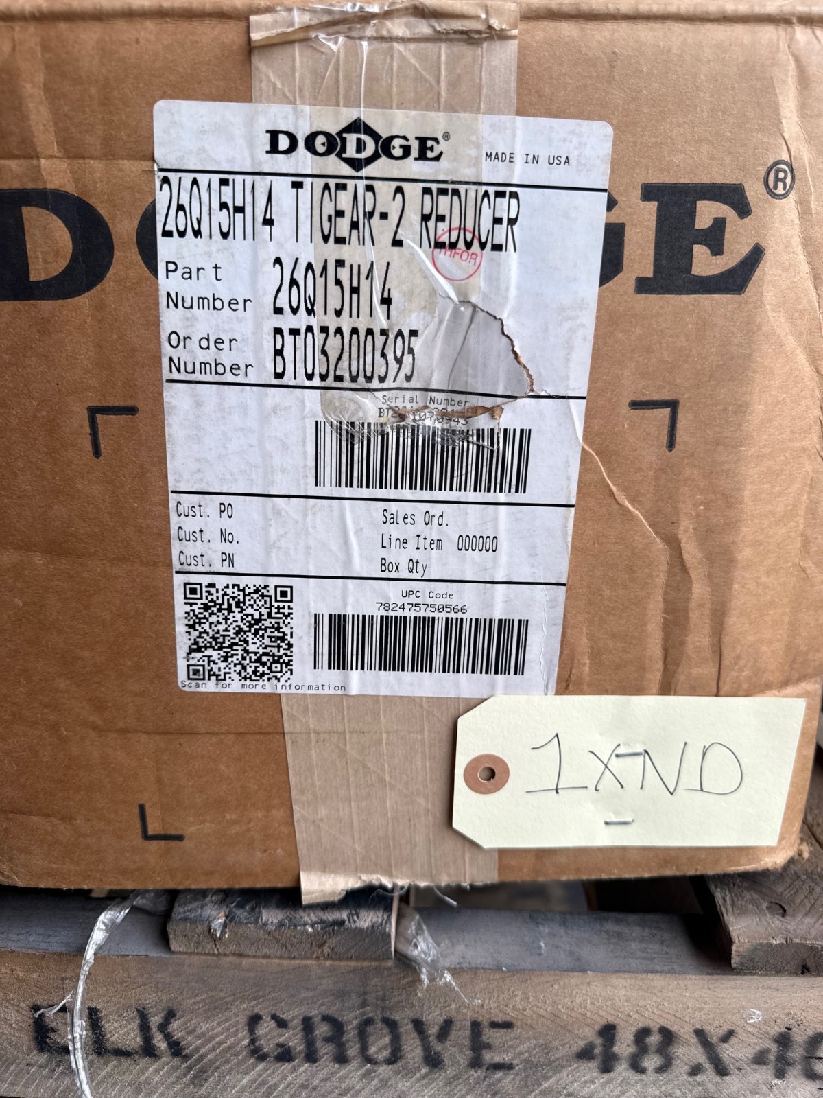 TIGEAR/2 BALDOR GEAR REDUCER 1XND MOD 26Q15H14 1750 RPM 15 TO 1 RATIO  2.71 HP M