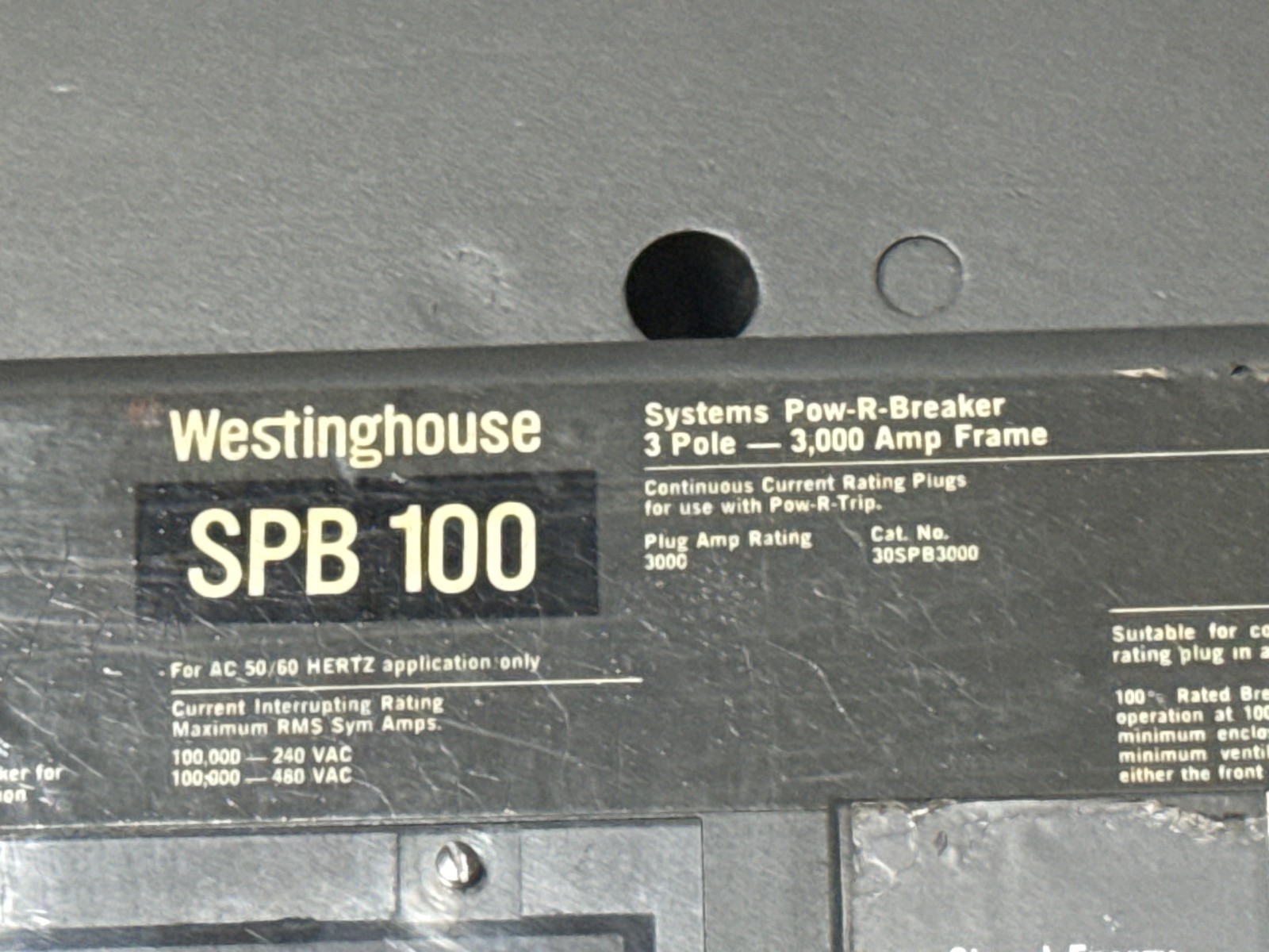 Refurbished BREAKER WESTINGHOUSE MODEL SPB100-30SPB3000 3000 AMP POW-R-BREAKER 3000 AMP