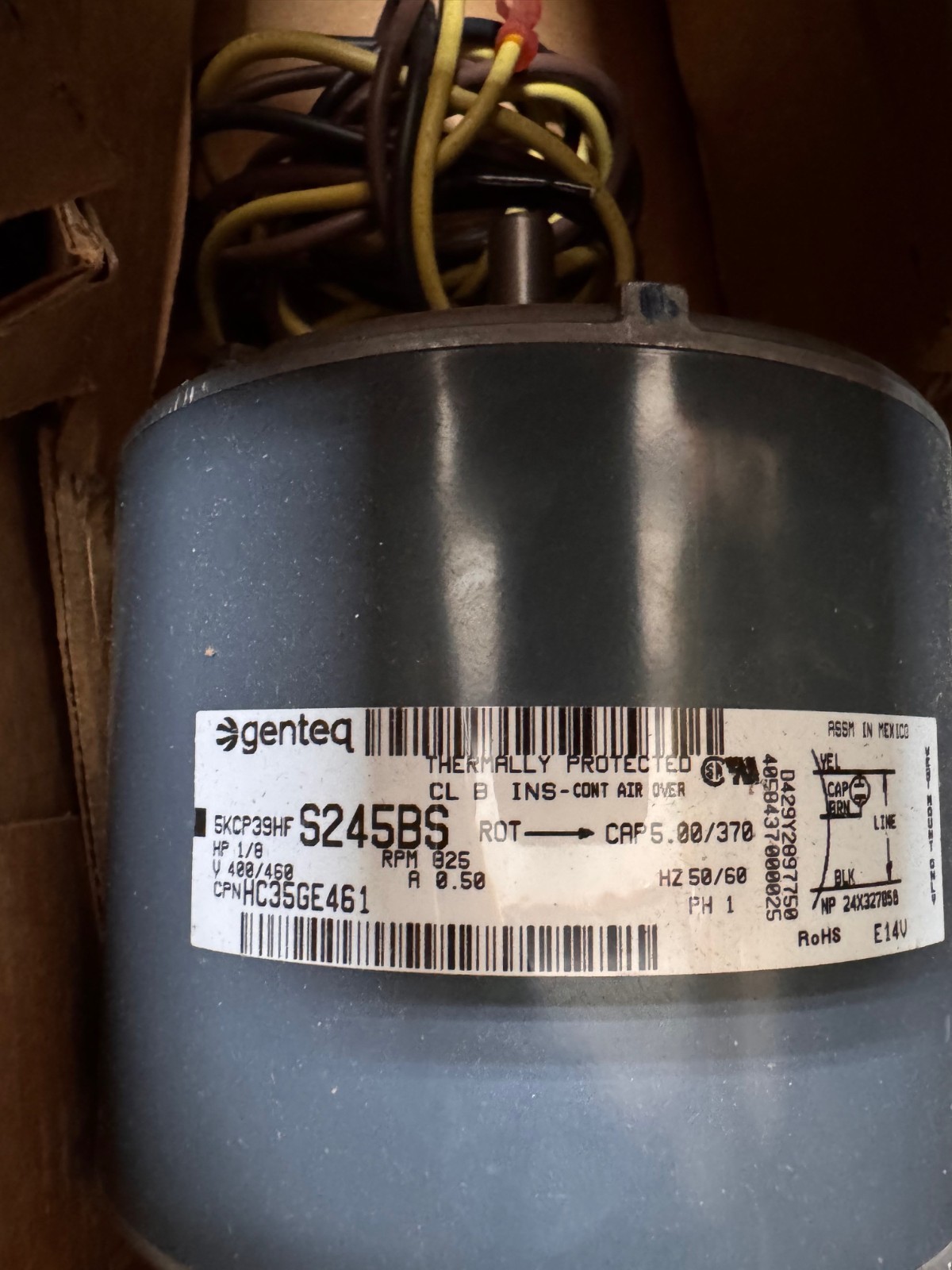 GENTEQ Motor 1/8  HP MODEL HC 35GE 461  S245BS ZJ2 ZI5 825 RPM 400/460 V .5 AMP