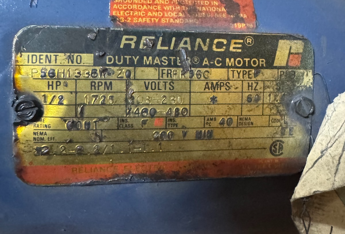 RELIANCE GEAR MOTOR X4 1/2 HP MODEL P56H1335W-20 RATIO 40 1725 RPM 208-230/460 V