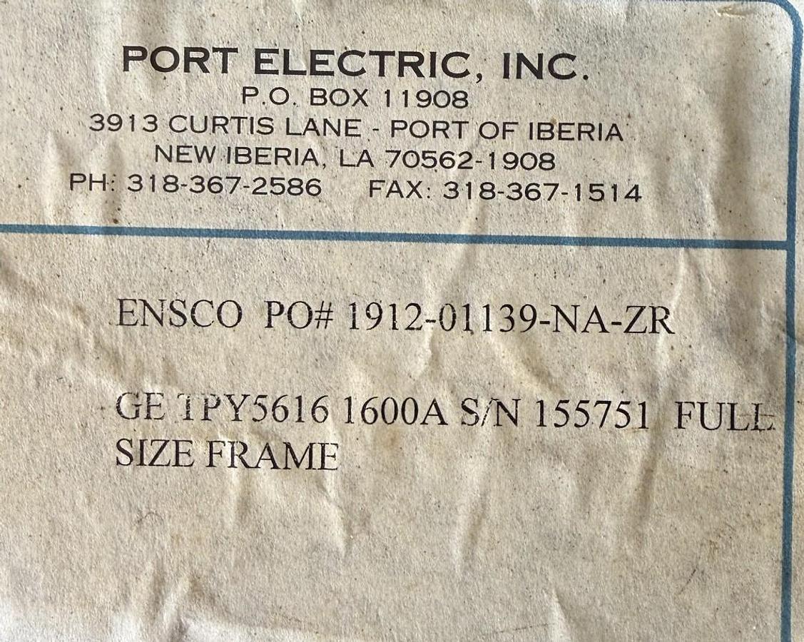 Refurbished GE 1600 AMP Power Break I Breaker MODEL TPY5616 2YY2 2YY3 1600A TRIP FULL SZ FRAME CAT TPY5616 TRIP PLUG AND AUX A B 24VUVR