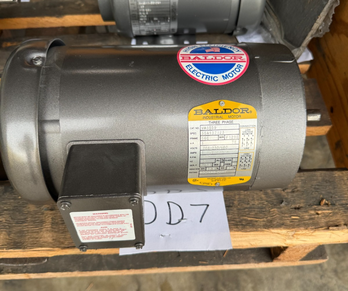 BALDOR MOTOR DD7 3 HP MODEL WM3559 3450 RPM 230/460 V 3 PH 8.1-7.6/3.8 AMP FR 5