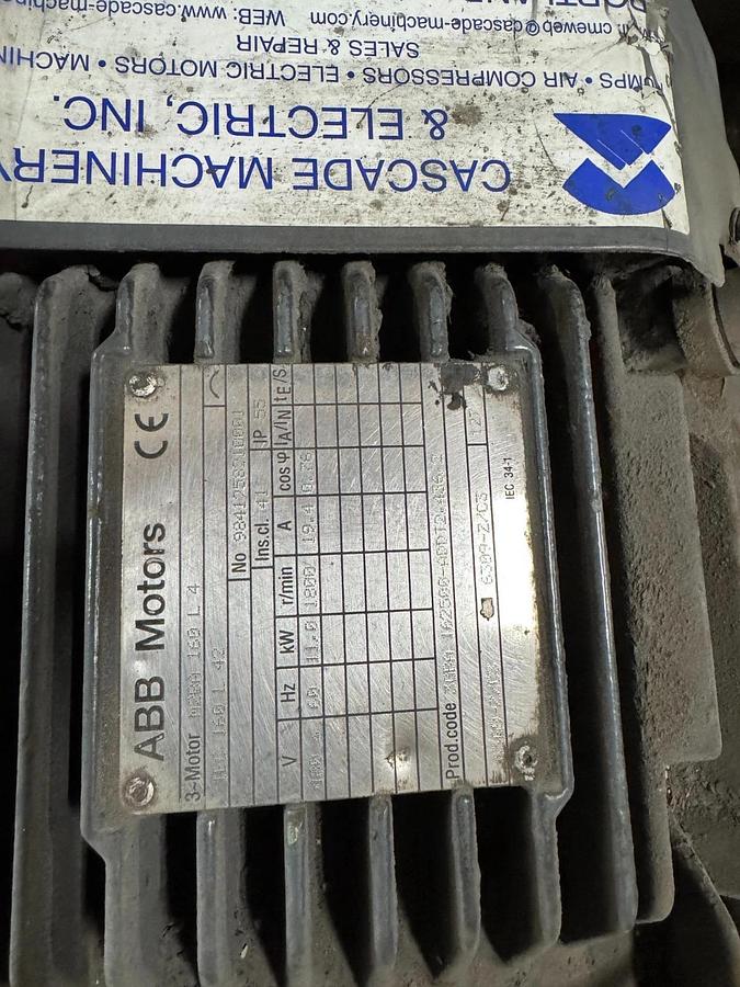 ABB Motor V4 15 HP MODEL MB2A 160 L4 1800 RPM 480/230V 19.4 AMP 3 PH