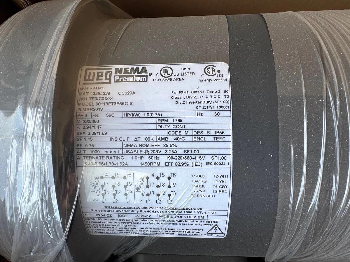 WEG MOTOR C3 1/6 HP 00118ET3E56C-S 1765 RPM 230/460 V  3 PH 2.94/1.47 A FR 56C