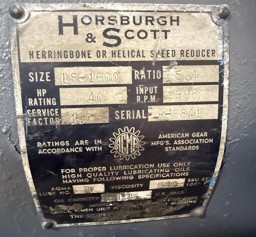 Refurbished HORSBURGH & SCOTT GEAR REDUCER 2ZA6 MODEL LS-1600 RATED AT 40 HP